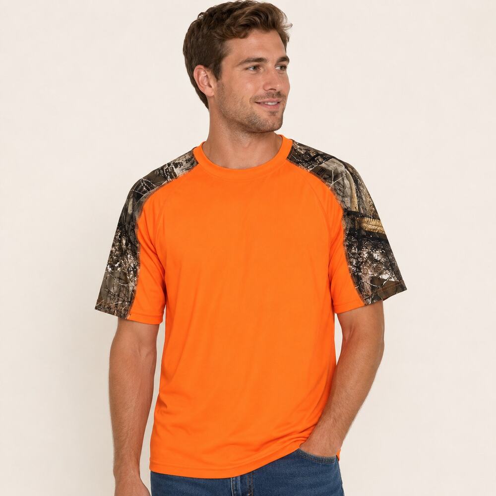 RealTree Mens Orange Camo Outdoor Hunting Fishing Short Sleeve Shirt L New